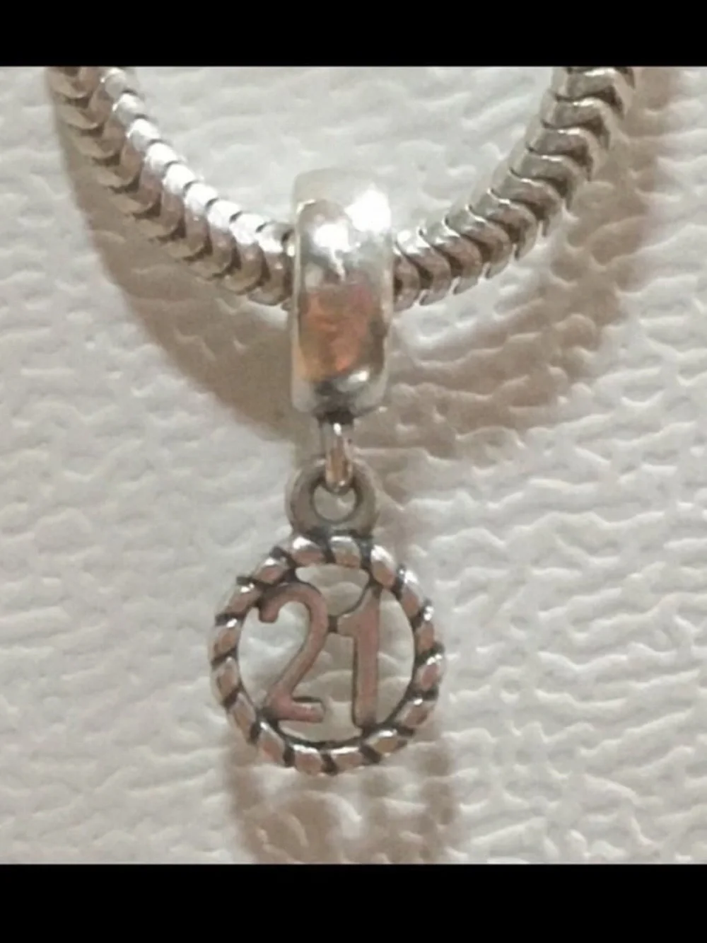 Pandora Sterling Silver Rope Circle '21' Dangle Charm